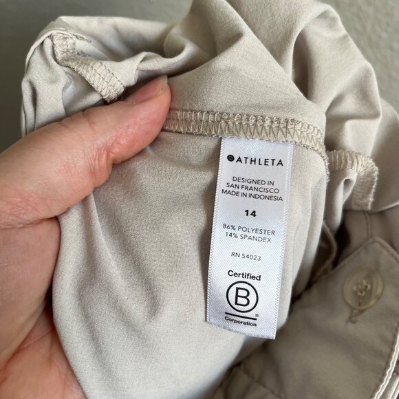 Athleta Skyline Pant II Ivory Belted Athleisure Travel Trousers Size 14 - Picture 11 of 14